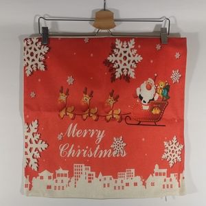 Set of Two Canvas Christmas Pillow Shams with Zipper, Red and Cream, Like-new*